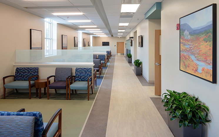 Color-coded flooring and specialized mechanical systems come together to create zones that keep germs away from healthy patients.